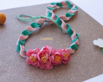 Pink and teal felt necklace...tropical necklace