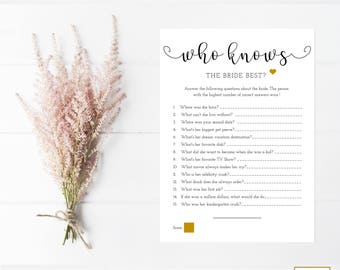 Who Knows The Bride Best Game, EDITABLE, How Well Do You Know The Bride Printable, Printable Bridal Shower Games, Black And Gold, PDF Game