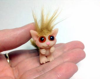 Tiny Kitten Trollfling Troll Miniature doll "Little Leo" by Amber Matthies