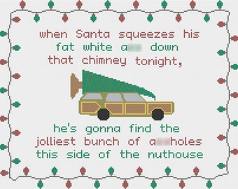 Christmas Vacation quote cross stitch chart - Instant PDF download - Clark Griswold - Jolliest bunch of *ssholes