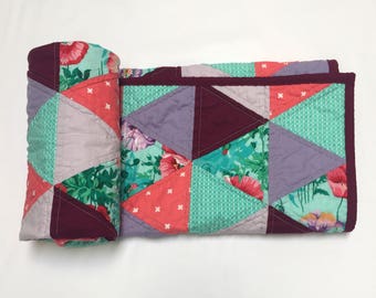 Modern Quilt, Triangle Quilt, Modern Baby Quilt, Baby Blanket, Bedding, Nursery, Crib, Lap Quilt, Floral