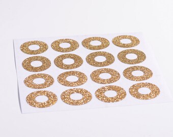 100 Gold Glitter Hang Tag Rings, Christmas stickers, gold Hole Reinforcement Stickers. tags, gift stickers, glitter planner hole covers