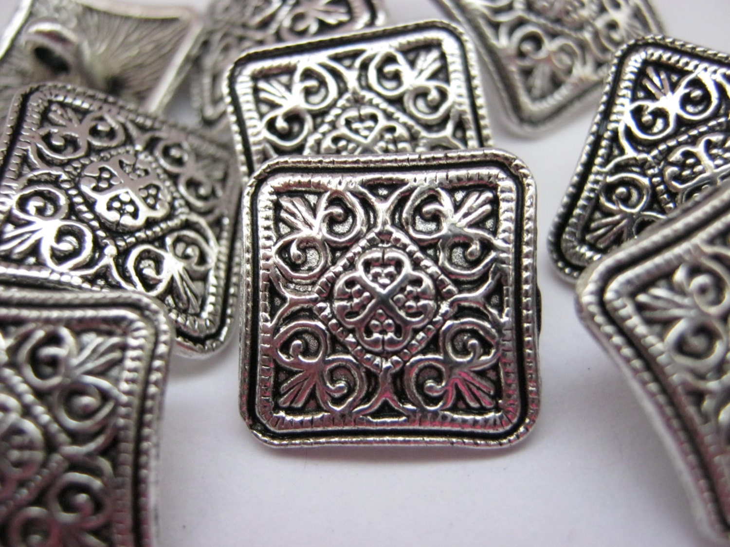 10 Metal Shank Buttons 12mm 1/2 Silver Square Sewing