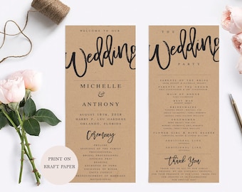 Kraft Wedding Program Template Modern Wedding Program Template Kraft Wedding Program Wedding Program Printable Wedding Ceremony Template