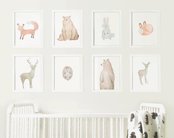 Woodland Animals Set - Digital Download Prints - Forest Animal Nursery - Prints Series - Wall Art - Watercolor - Gender Neutral Nursery