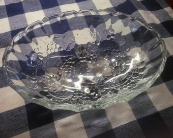 Fruit Bowl By Indiana Glass Company- Vintage Oval Fruit Pattern Bowl - Glass Oval Bowl - Vintage Easter Bowl
