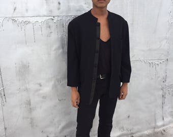 Men's Vintage Black Tuxedo Nehru Collar Jacket