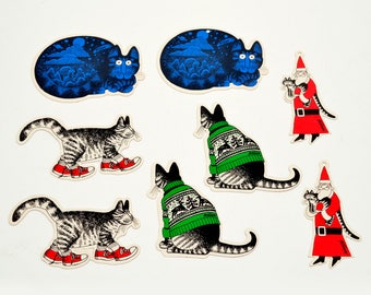 Vintage Kliban Cat Set of 8 Paper Christmas Ornaments