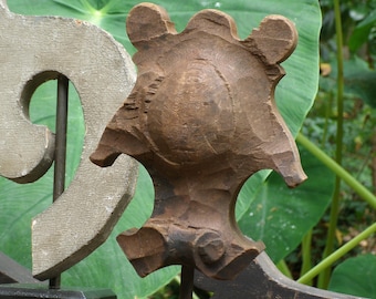 Antique Architectural Salvage Keystone Pediment, Hand Carved Wooden Pediment from 1800's, Primitive Rustic Decor