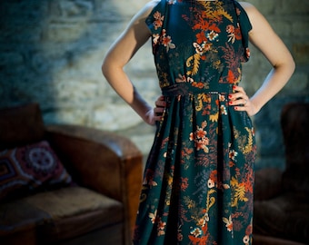 Green floral sleeveless dress