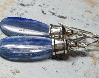 Earrings Blue Kyanite Wire Wrapped Sterling Silver Dangle Drop #1685