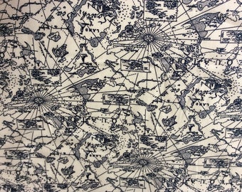 High quality cotton poplin, navy maps print