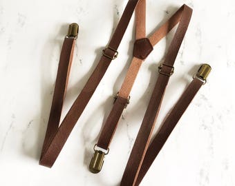 FREE Shipping Brown Leather Suspenders, leather suspenders, brown suspenders, brown leather, suspenders, Mens suspenders, For Men Under 5'10