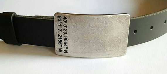 Personalized Belt & Buckle SET Customized Accessories Hypoallergenic Coordinate Belt Buckle w/ Oiled Buffalo 1-1/2" Leather Belt for Jeans
