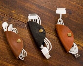 Cable Tacos - Cable Clamps - Cable Ties - Ear Bud Holder - Cable Organizer - Solid Brass Snaps - Made in Texas