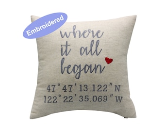 Personalized Latitude Longitude Pillow Cover, Custom Address GPS Coordinates Pillow Boyfriend Christmas Gift,Bridal Shower Gift,Husband Gift