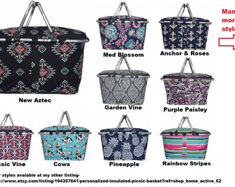 Personalized insulated Picnic basket, coolers great for picnics, car trips, going to the beach.