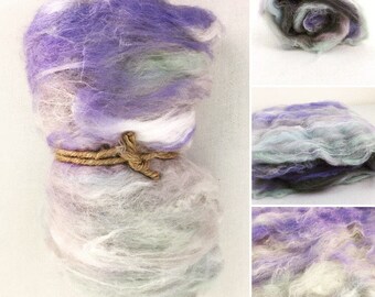 Pastel Art Batt, Textured Art Batt, Mint Green Fiber, Lavender Fiber, Gray Roving, Spinning Fiber, Felting Fiber, Merino, Shiny Batt, Pastel