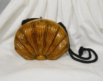 Vintage 1980s Timmy Woods Flower Clam Shell Purse // 80s High Fashion Designer Accessory OOAK