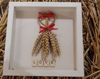 Corn Dolly heart in box frame.