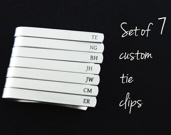 Groomsmen Tie Clips, Set of 7, Custom Tie Bars, Engraved Tie Clip, Personalized Gift, Wedding Accessories