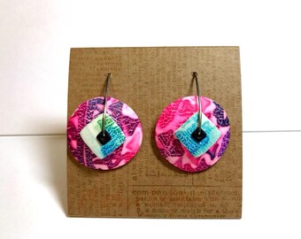 1 "Pretty in Pink" new design disk earring made by Marie Segal 2017
