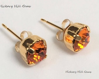 Halloween Earrings Orange Studs Tangerine 6mm Orange Crystal Stud Earrings Orange Studs Halloween Studs Thanksgiving Holiday Gift SWAROVSKI