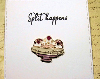 Banana Split Enamel Pin with handmade Punny card & envelope - Lapel Pin - Split happens - Hard Enamel Pin - Cute Food Trend - Backpack Pin