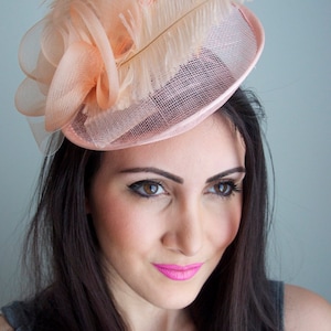Peach Fascinator - "Kate" Mesh Couture English Hat Fascinator Headband