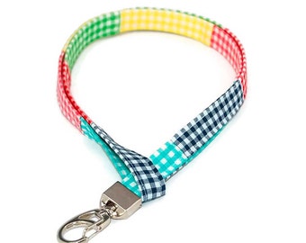 Rainbow Madras Lanyard - Preppy ID Badge Holder - Plaid Name Tag - Student Name Tag - Teacher Lanyard - Name Tag Holder - Gingham Lanyard