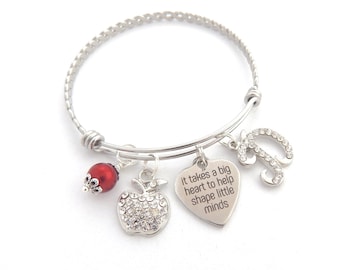 Personalized TEACHER Gifts, teacher bracelet, Gifts for Teachers, It takes a big heart to help shape little minds-Holiday Gift for Teachers