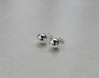 Silver ball earrings, sterling silver, designer replica, 10mm ball stud earrings, large ball studs, simple classic jewelry - Caroline