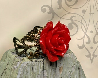 Rocket Red Rose Ring. Adjustable Ring. Statement Ring.