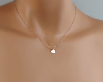 Tiny Rose Gold Initial Necklace, Dainty Monogram Charm Trendy Jewelry, Bridesmaid Gifts, Flower Girl, Personalized Minimalist Necklace