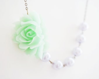 Statement Necklace Mint Necklace Lilac Necklace Bridesmaid Jewelry Bridesmaid Gift Bridesmaid Set Flower Necklace Wedding Necklace Gift