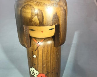 Vintage japanese wooden folk art girl kokeshi doll signed