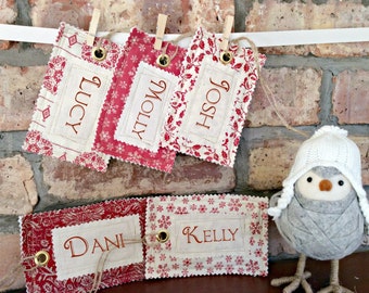 Personalised Fabric Name Tag for Santa Sack Christmas Stocking Name Tag Gift Tag Vintage Style