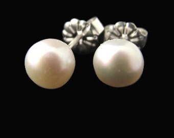 Sterling .925 Silver Earrings with White Pearls 6-7 mm