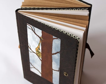 Double notebook, double Sketchbook, Diary, manual, white and brown recycled paper