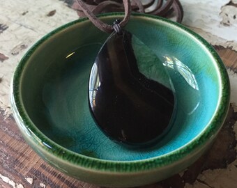 Vegan Leather + Brown / Teal Agate | Adjustable Choker Necklace | Reiki Love Infused | Spiritual Junkies | Yoga + Medition