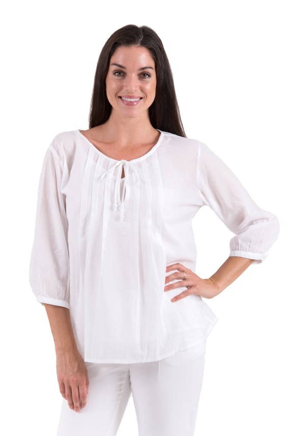 Cotton Blouse White Boho Peasant Style