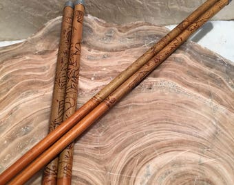 Chinese Chopsticks 1980s, Hand Etched