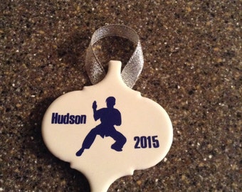 Personalized Karate White Tile Christmas Ornament