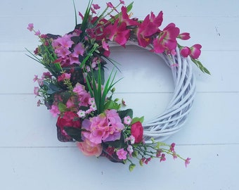 Wreath//door pendant//gift//handmade//various flowers//pink//rattan//decoration//gift mother, girlfriend//Sunflower Brocant