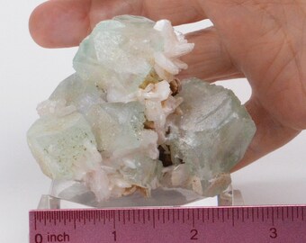 Crystals of Frosted Green Apophyllite and Stilbite from India
