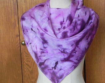 Large square hand dyed silk scarf in shades of mauve and violet, ready to ship crepe silk scarf #575