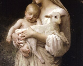 Holy Mary and baby Jesus with lamb pendant - FREE SHIPPING