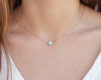 Opal necklace / Charm necklace / Gold, Sterling silver chain / Tiny One 5mm White - Blue Opal / Gift for her / Delicate necklace