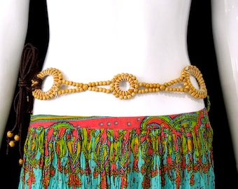 Deadstock ViNTAGE: Hipster Wood Beaded Belt - Black Belt - Tie Belt - Gypsy Belt - Ethnic Belt - Tribal Belt - SKU 19-C1-00009054-OS-604
