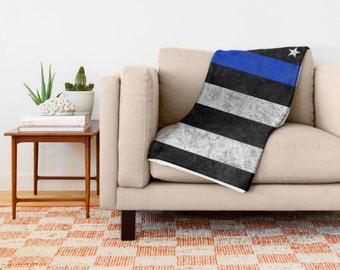 Throw Blanket - The Thin Blue Line - 3 Sizes, 2 Styles - American Flag